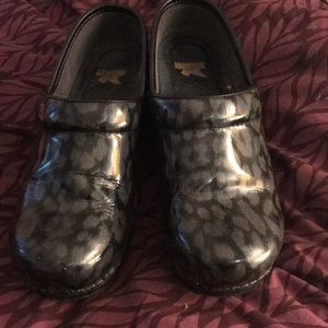 Dansko Patent Leather Leopard Print Clogs